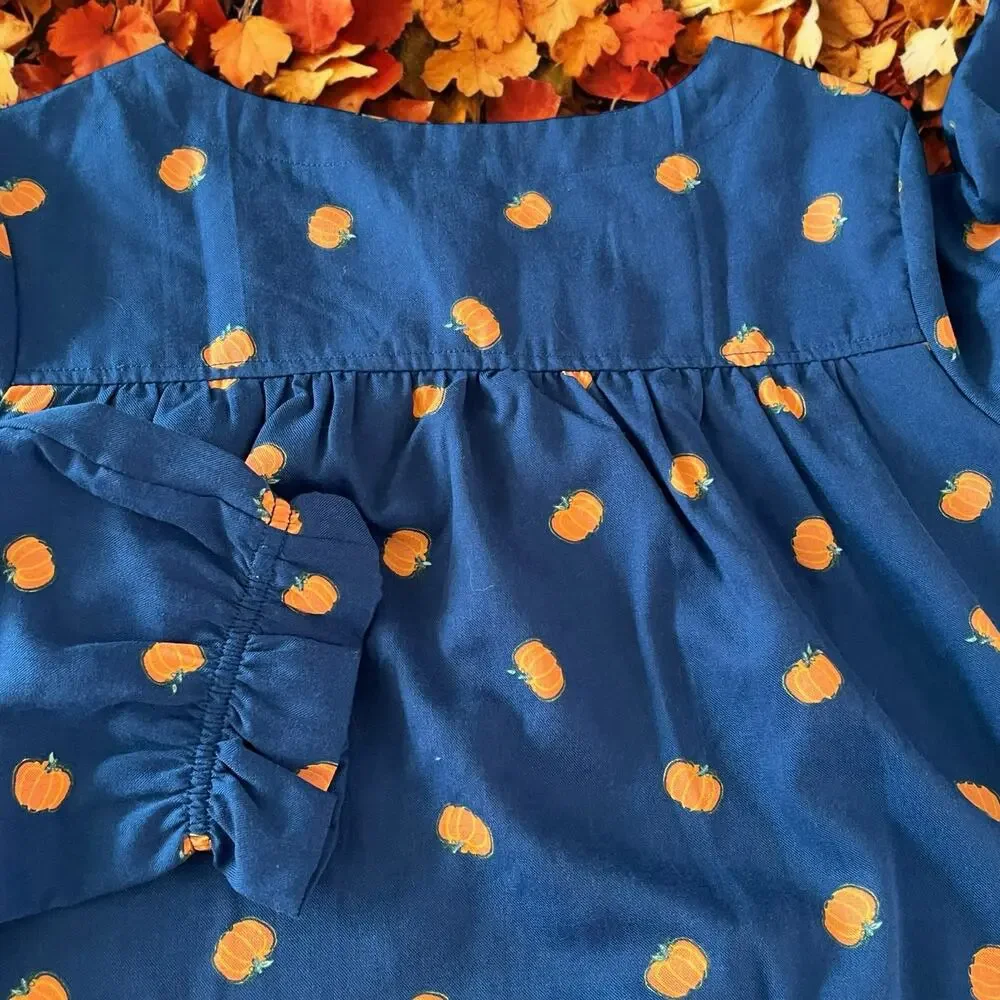 NWT J. Crew Blue Pumpkin Fall Nightdress Ruffles Girls Crewcuts Dress Size XL